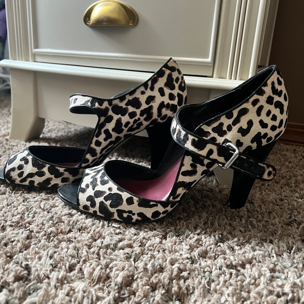 Leopard Print calf hair, peep toe Women's Heels